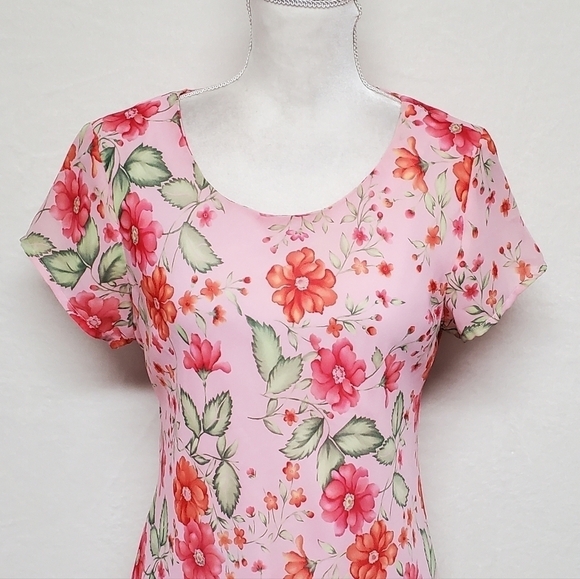 VINTAGE White Stag Orange Pink Floral Tiered Short Sleeve Maxi Summer Dress 12 - Picture 6 of 12